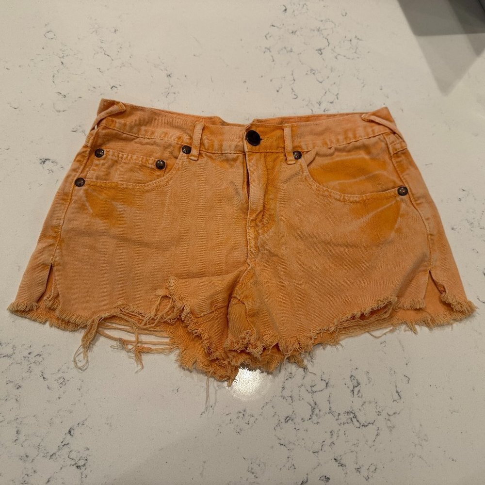 FREE PEOPLE | Orange Denim Distressed Shorts Women's Size 27